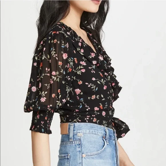 Ganni Paradise Elm Floral Georgette Wrap Top Surplus Wrap Top Small NEW - Picture 9 of 16